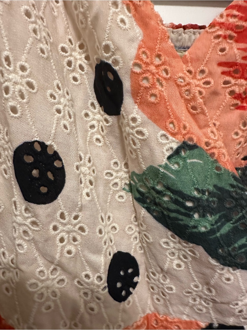 Anthropologie Cream Maxi Slip Dress with Orange Floral & Black Polka Dots - Picture 3 of 6